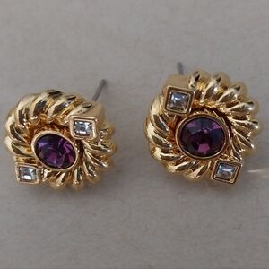 Swarovski Gold & Purple Stud  Earrings